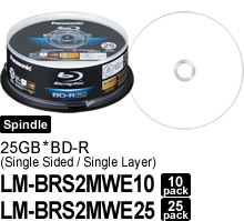 25GB BD-R (Single Sided/Single Layer) LM-BRS2MWE10(10pack)/LM-BRS2MWE25(25pack) (Spindle)