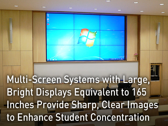 Multi-Screen Systems with Large, Bright Displays Equivalent to 165 Inches Provide Sharp, Clear Images to Enhance Student Concentration