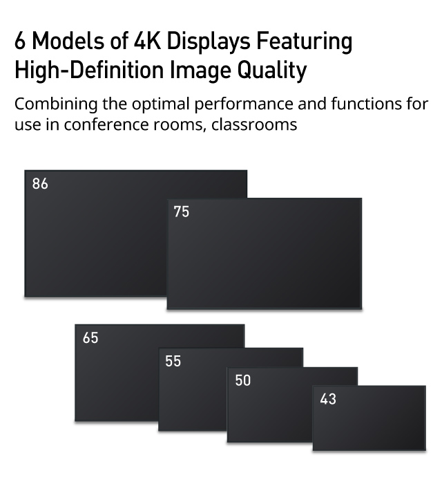 6 Models of 4K Displays Featuring High-Definition Image Quality - Combining the optimal performance and functions for use in conference rooms, classrooms