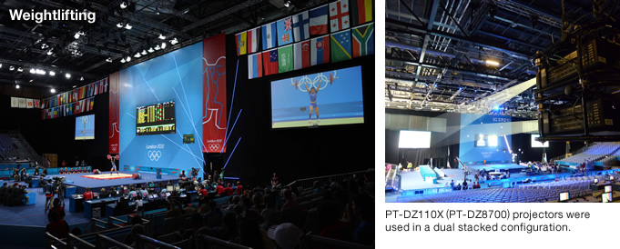 Weightlifting : PT-DZ110X (PT-DZ8700) projectors were used in a dual stacked configuration.