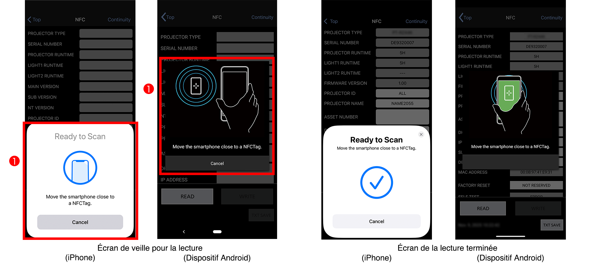 Écran de veille pour la lecture (iPhone)/(Dispositif Android)), Écran de la lecture terminée (iPhone)/(Dispositif Android))