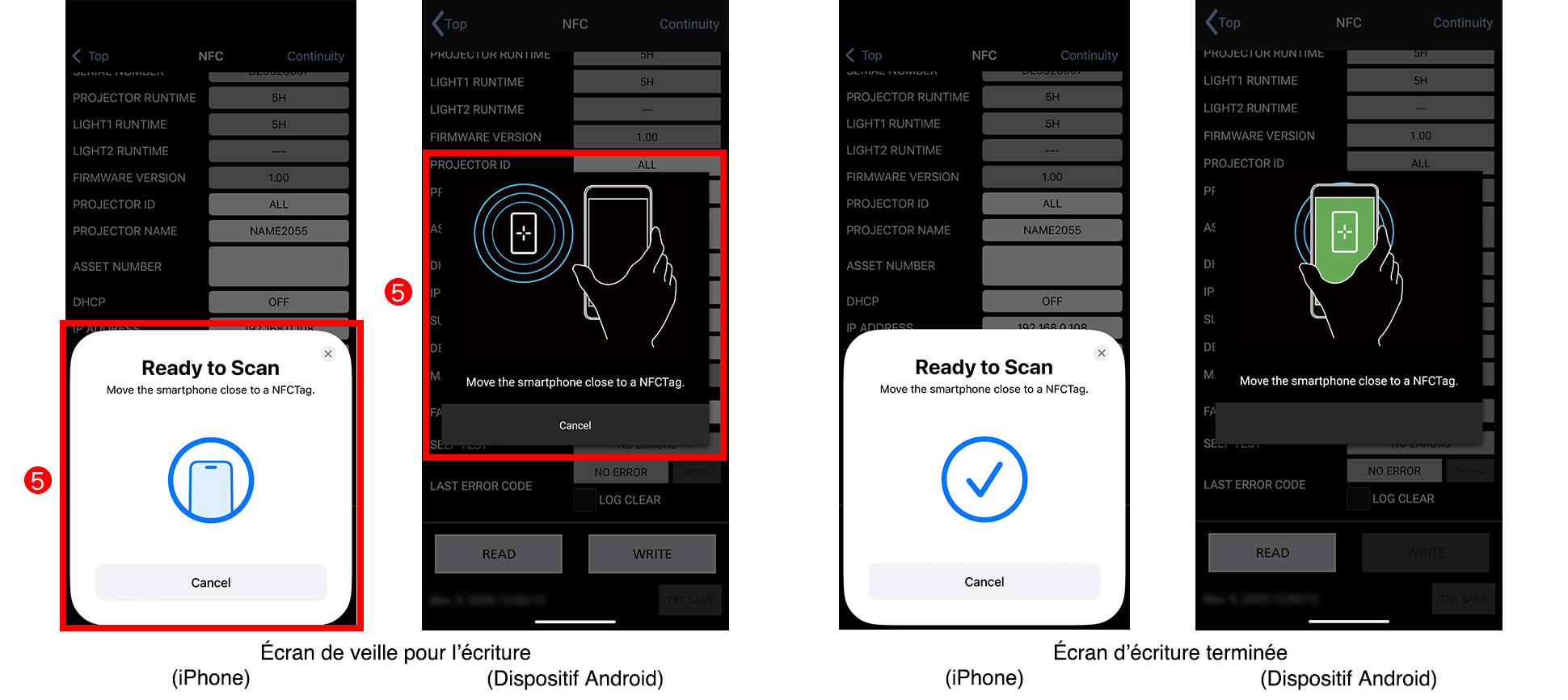 Écran de veille pour l’écriture (iPhone)/(Dispositif Android), Écran d’écriture terminée(iPhone)/(Dispositif Android)