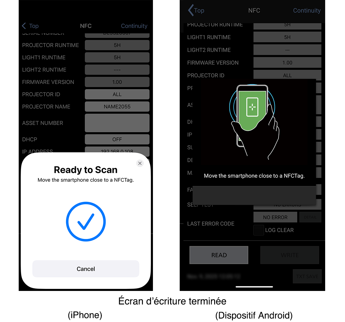 Écran d’écriture terminée(iPhone)/(Dispositif Android)