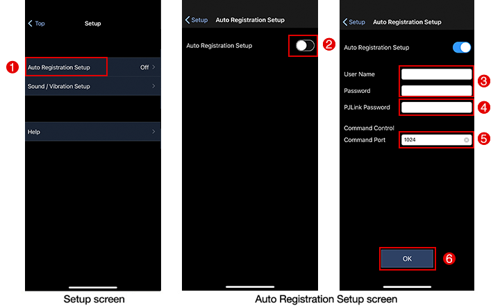 Setup screen / Auto registration setup screen