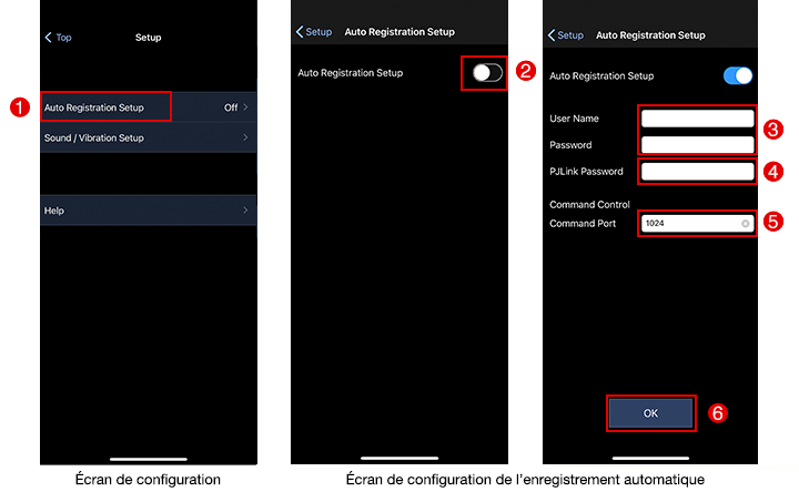 Écran de configuration / Écran de configuration de l’enregistrement automatique