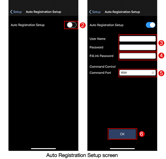 Auto Registration Setup screen