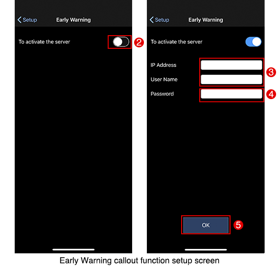 Early Warning callout function setup screen