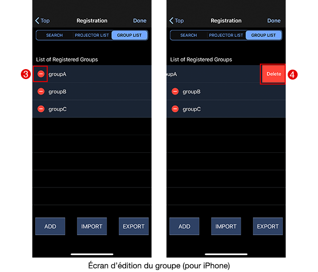 Écran d’édition du groupe (pour iPhone)