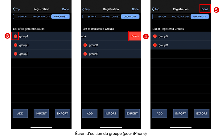 Écran d’édition du groupe (pour iPhone)