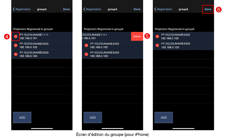 Écran d’édition du groupe (pour iPhone)