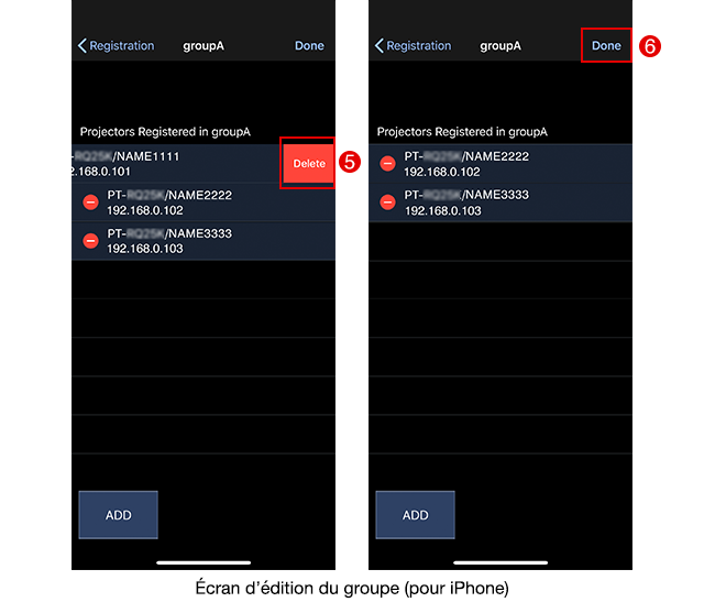 Écran d’édition du groupe (pour iPhone)
