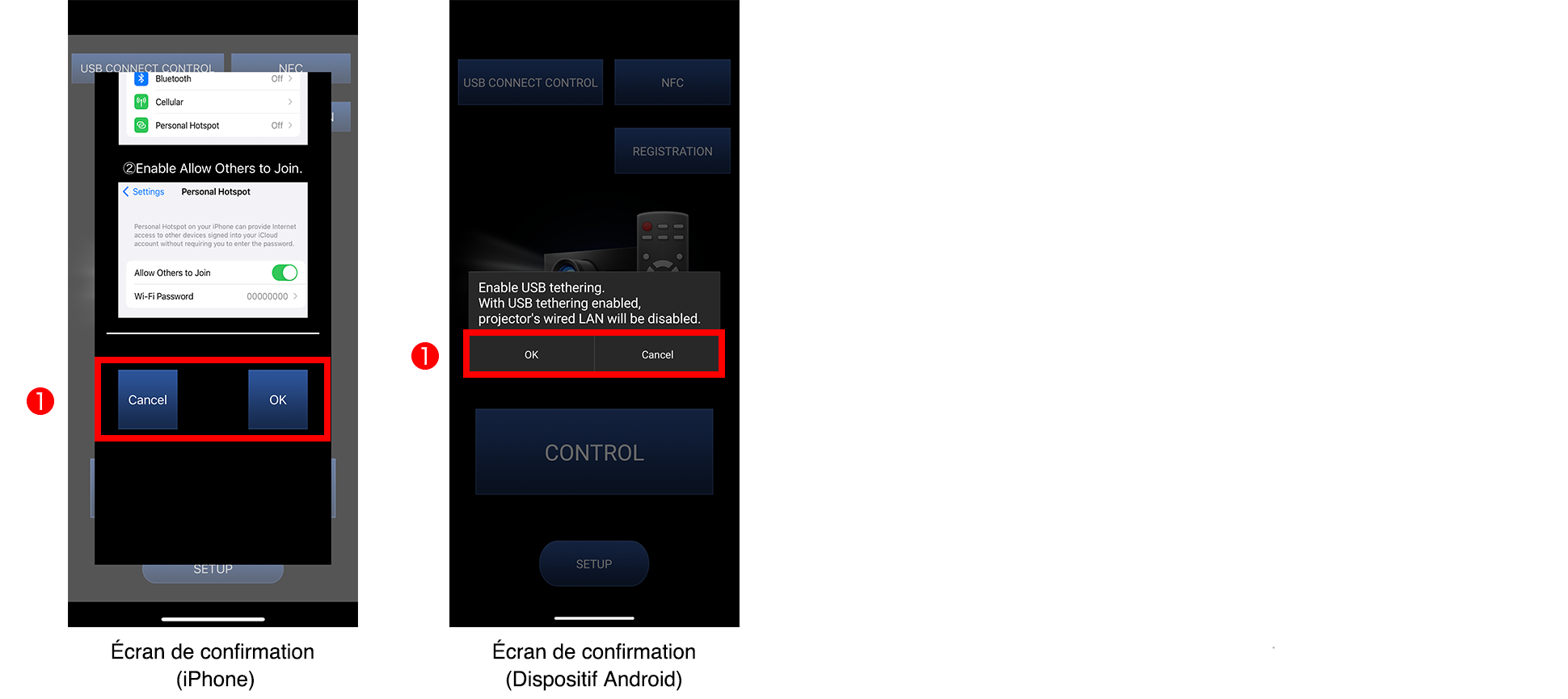 Écran de confirmation (iPhone /Dispositif Android)